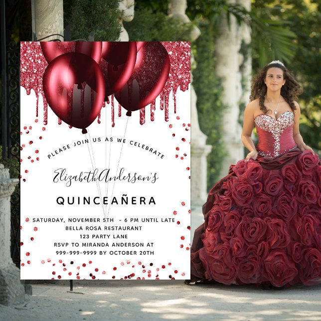 Quinceanera white red balloons invitation (Creator Uploaded)