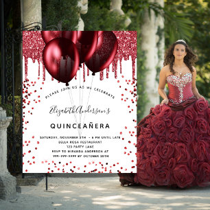 Quinceanera white red glitter budget invitation flyer