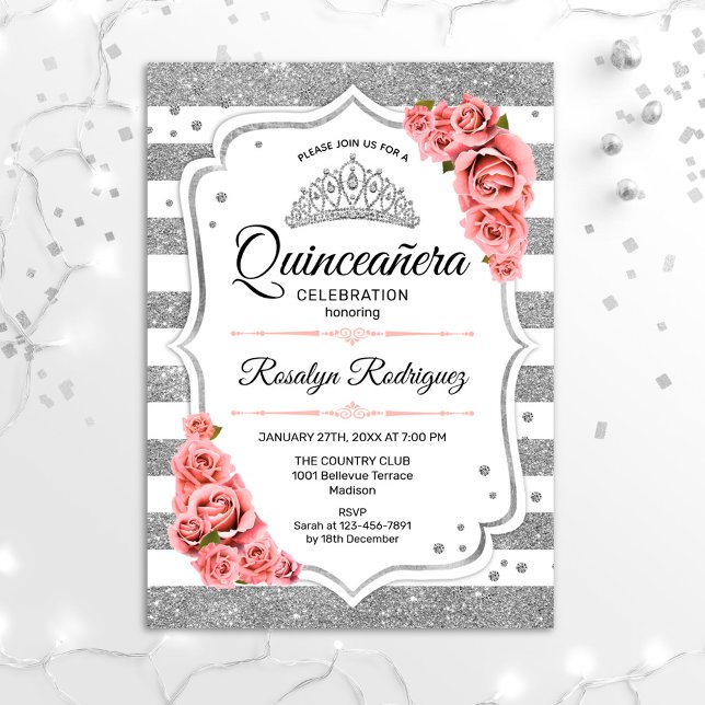 Quinceanera - White Silver Blush Pink Invitation (Creator Uploaded)