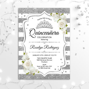 Quinceanera - White Silver Invitation