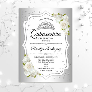 Quinceanera - White Silver Invitation