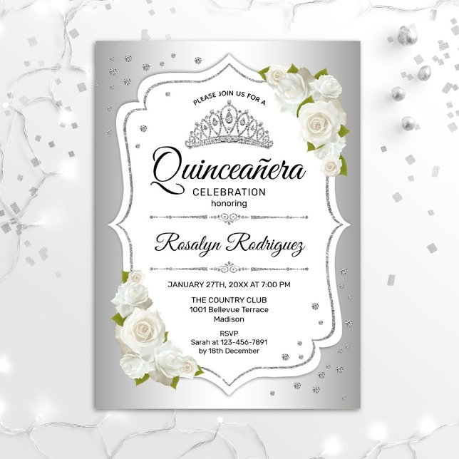Quinceanera - White Silver Invitation (Creator Uploaded)