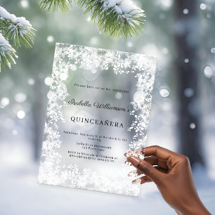Quinceanera white snowflakes winter party frosted acrylic invitations