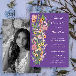 Quinceañera Wildflowers Handpainted Custom Photo Invitation