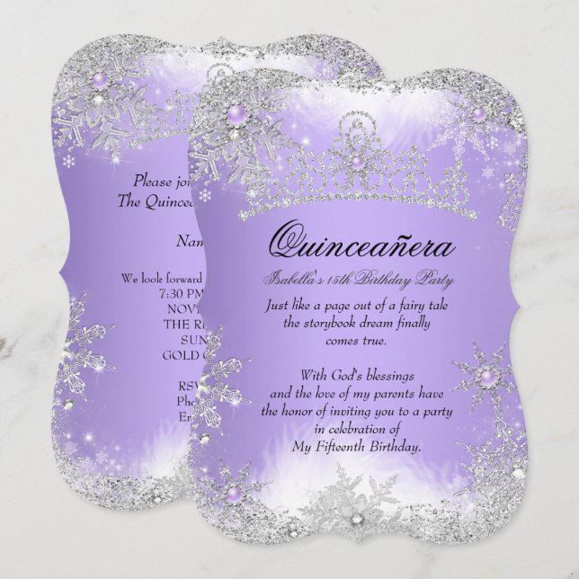 Quinceanera Winter Wonderland Lilac Purple Snow Invitation (Front/Back)