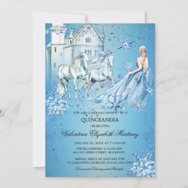 Quinceanera Winter Wonderland Princess Invitation (Front)