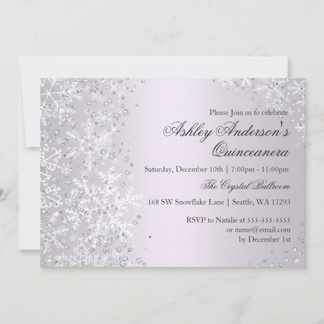 Quinceanera Winter Wonderland Purple Snowflakes Invitation (Front)