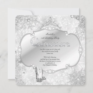 Quinceanera Winter Wonderland Silver Snowflake B Invitation