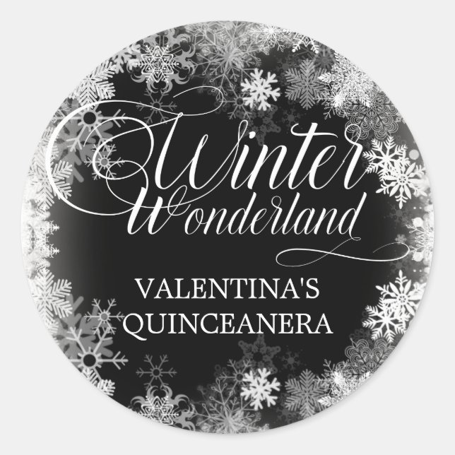 Quinceanera Winter Wonderland Snowflake Favour Classic Round Sticker (Front)