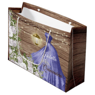 Quinceañera Wood and Purple Flowers Large Gift Bag