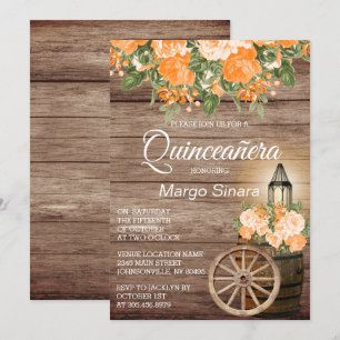 Quinceañera Wood Barrel and Orange Flowers Invitation