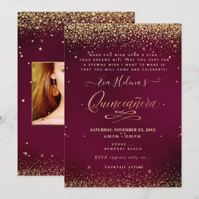 Quinceañera, Written in the Star, DIY Sangria Invitation (Front/Back)