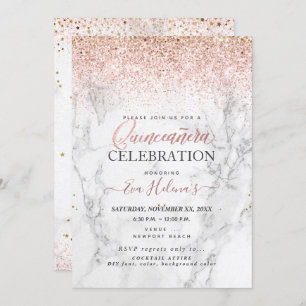 Quinceañera, Written in the Star, Marble+Rose Gold Invitation