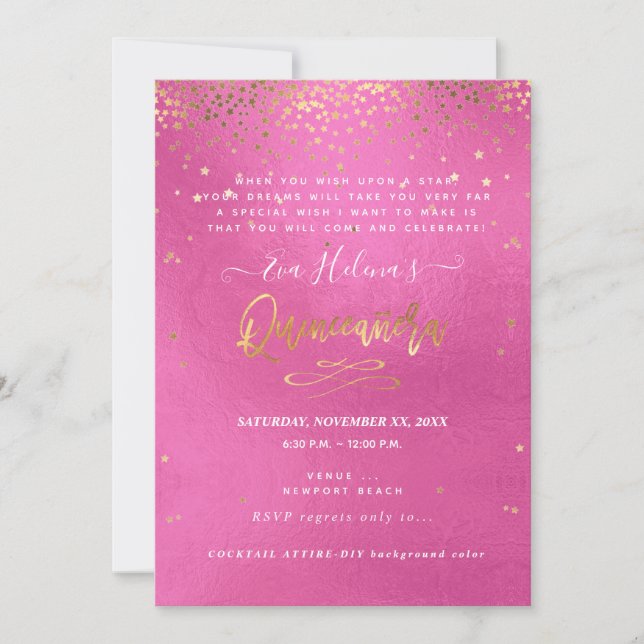 Quinceañera , Written in the Stars, DIY Pink Invitation (Front)