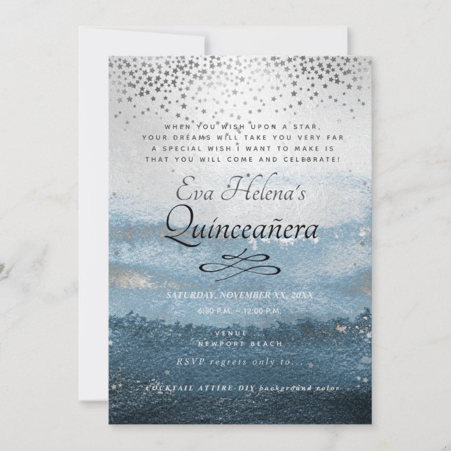 Quinceañera , Written in the Stars, Silver Sky Invitation (Front)