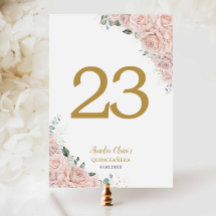 Quinceanera XV Blush Pink Roses Floral Gold
