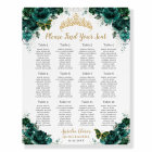 Quinceañera XV Emerald Green Floral Seating Chart