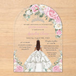 Quinceañera XV Pink White Floral Princess Silver Acrylic Invitations<br><div class="desc">Add a touch of elegance to your special occasion with our luxurious baby pink and white floral acrylic invitations, featuring a girl dressed in a silver embroidered white dress, silver princess crown and silver accents. Ideal for quinceañeras, Sweet 16s, 18th birthdays, debutante balls, and other milestone celebrations, these invitations set...</div>