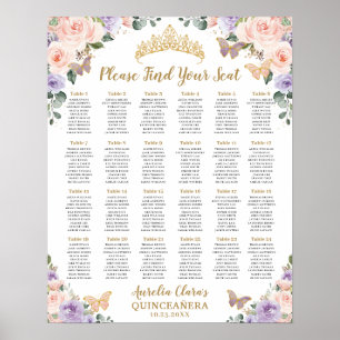 Quinceañera XV Purple Lilac Blush Floral Seating Poster