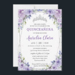 Quinceañera XV Purple Lilac Floral Silver Crown Invitation<br><div class="desc">Personalise this lovely quinceañera invitation with own wording easily and quickly,  simply press the customise it button to further re-arrange and format the style and placement of the text.  Matching items available in store!  (c) The Happy Cat Studio</div>