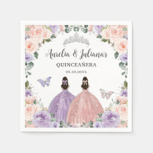 Quinceañera XV Sweet 16 Lilac Blush Floral Twins Napkin