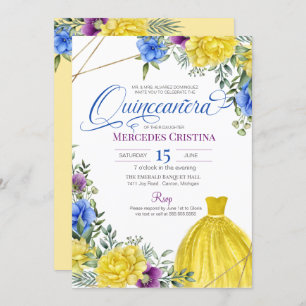 Quinceañera Yellow Dress bright flowers  Invitation