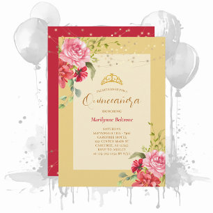 Quinceañera Yellow Floral Gold Invitation