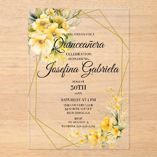 Quinceanera Yellow Gold Acrylic Invitations