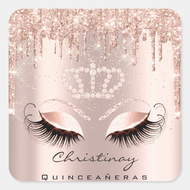 Quinceañeras Crown 16th 15th Bridal Rose Glitter Square Sticker (Front)