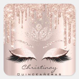 Quinceañeras Sweet 16th 15th Bridal Rose Glitter Square Sticker