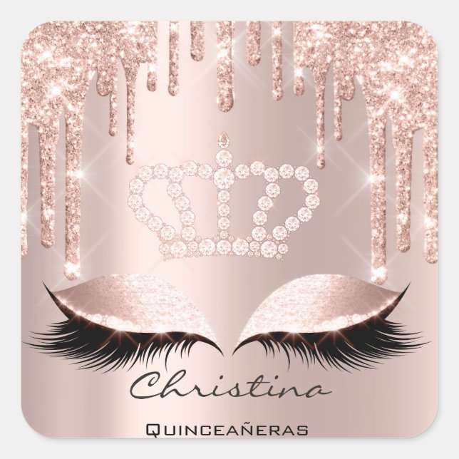 Quinceañeras Sweet 16th 15th Bridal Spark Crown Square Sticker (Front)