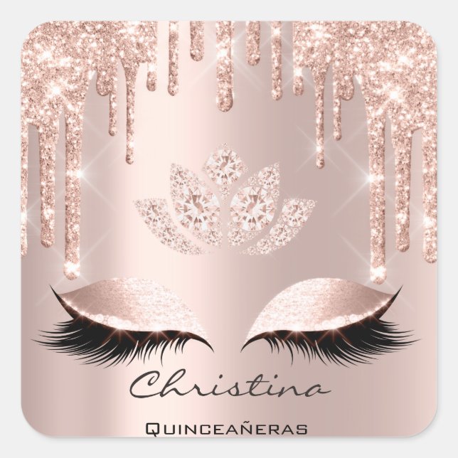 Quinceañeras Sweet 16th 15th Bridal Sparkly Diamod Square Sticker (Front)