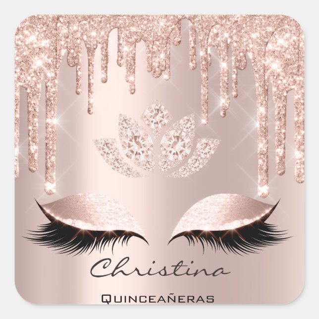 Quinceañeras Sweet 16th 15th Bridal Sparkly Diamod Square Sticker (Front)
