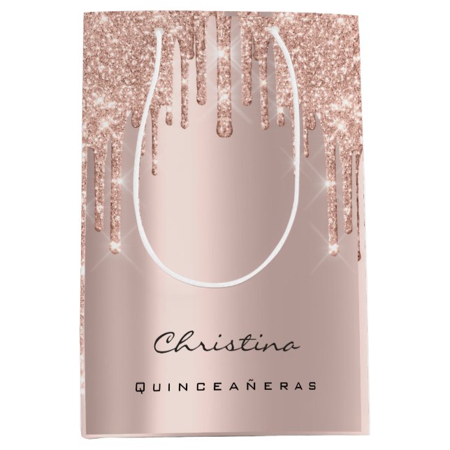 Quinceañeras Sweet 16th 15th Bridal Sparkly Favour Medium Gift Bag (Front)