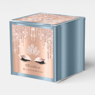 Quinceañeras Sweet 16th Bridal Rose Drip DustyBlu Favour Box