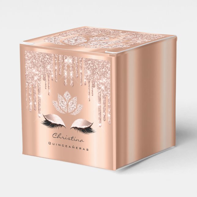Quinceañeras Sweet 16th Bridal Rose Drip Glitter Favour Box (Front Side)