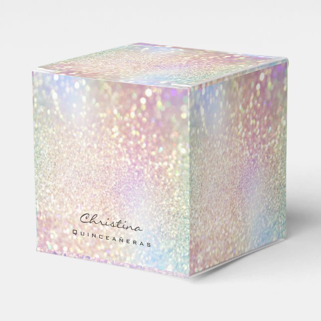 Quinceañeras Sweet 16th Bridal Rose Holographic  Favour Box (Front Side)