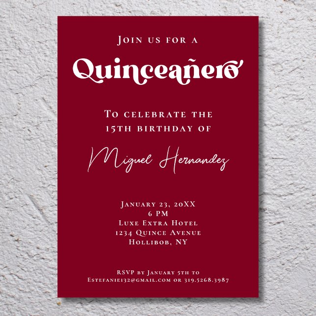 Quinceañero Elegant Burgundy Bold Typography Invitation (Creator Uploaded)