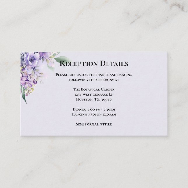 Quincearnera Lavender Details Enclosure Card (Front)