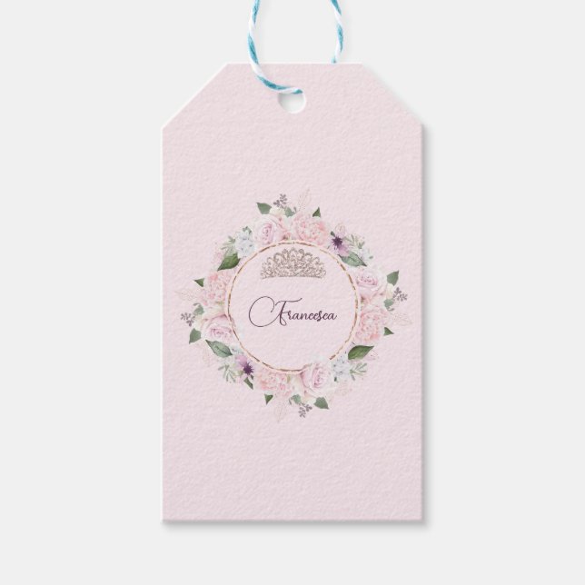 Quincearnera Roses Blush Pink Gift Tags (Front)