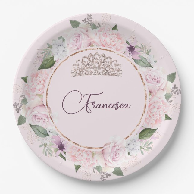 Quincearnera Roses Blush Pink Paper Plate (Front)