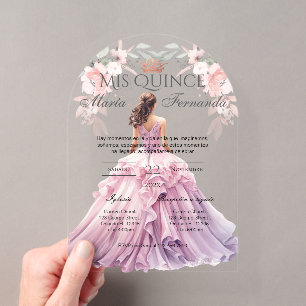 Quinceñera Acrylic in Spanish Pink Floral Invitations