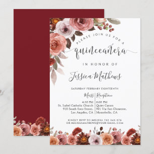 Quinceñera Burgundy and Blush Floral Invitation