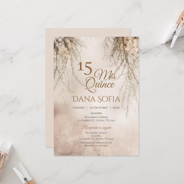 Quincenera Invitation in Spanish Boho (Front/Back In Situ)