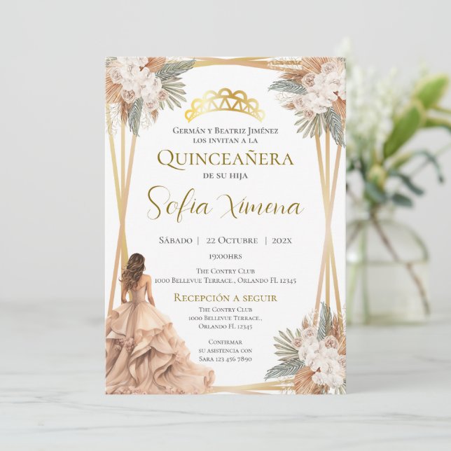 Quincenera Invitation in Spanish Boho (Standing Front)
