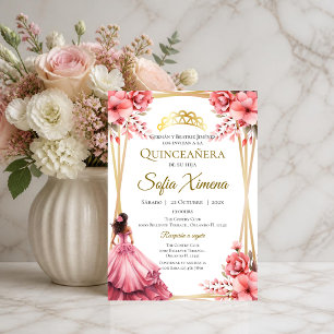 Quincenera Invitation in Spanish Pink Floral