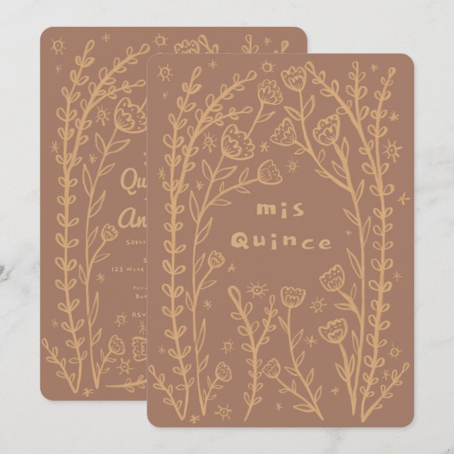 Quineañera 15th BDay Whimsical Floral Vines Custom Invitation (Front/Back)