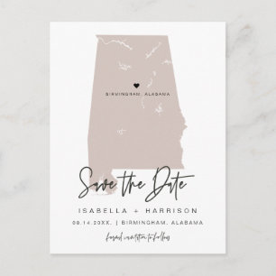 QUINN- Alabama Map Save the Date (Moveable Heart!) Postcard