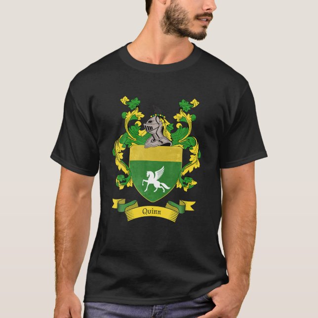 Quinn Coat Of Arms | Quinn Surname Family Crest T-Shirt (Front)