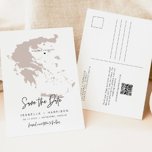 QUINN Greece Map Save the Date (Moveable Heart!) Postcard